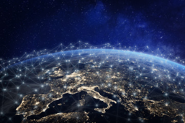 Wall Mural - european telecommunication network connected over europe, france, germany, uk, italy, concept about 