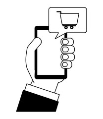 hand holding smartphone shopping cart online