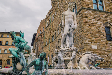 Famous Fountain of Neptune on Piazza della Signoria in Florence, Italy