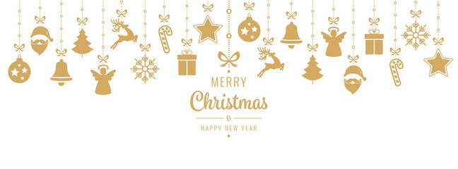 Wall Mural - christmas greeting golden ornament elements hanging isolated background