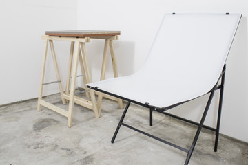 Photographic studio set, white amatorial still life studio