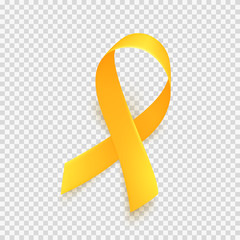 Wall Mural - Realistic gold ribbon. World childhood cancer awareness symbol, vector illustration.