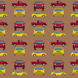 Fototapeta  - Car auto vehicle transport type design travel race model technology style and generic automobile contemporary kid toy seamless pattern background vector illustration.
