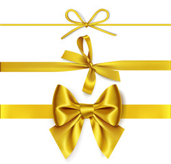 Wall Mural - set of decorative golden bows with horizontal yellow ribbon isolated on white background. vector ill