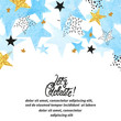 Abstract vector celebration background with blue watercolor stars and place for text.