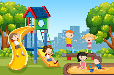Wall Mural - Kids playing on playground