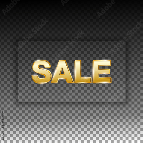 Valokuva Golden sale letters with shadow embossing frame on transparent background