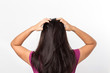 Women itching scalp itchy his hair on a white background
