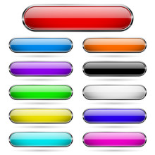 Colored Glass 3d Buttons With Chrome Frame. Oval Icons
