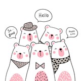 Draw character design cute bear with sweet color
