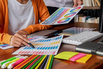Creative Web Designer planning application and developing template layout, framework for mobile phone. User experience (UX) concept.