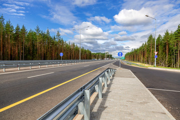 Toll road. Russian highway number M11 in summer day