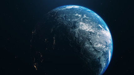 blue realistic glow earth in open space