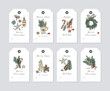 © oxygen_8 - Vector linear design Christmas greetings elements on white background. Christmas tags set with typography and colorful icon.