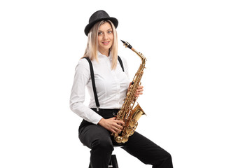 Sticker - Female jazz musician with a saxophone