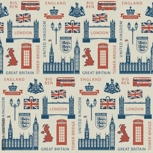 Dekoracja na wymiar  wektor-bezszwowe-tlo-na-temat-wielkiej-brytanii-i-londynu-z-brytyjskimi-symbolami-zabytki-architektury-i-flaga-wielkiej-brytanii-w-stylu-retro-moze-byc-uzywany-jako-tapeta-lub-papier-do-pakowania