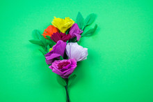 Tools Making Crepe Paper Flowers Green Background