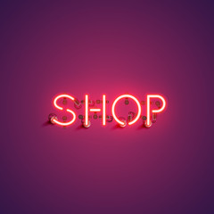 'SHOP' neon font sign, vector illustration