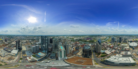 Fototapete - Aerial spherical photo Downtown Nashville Tennessee USA