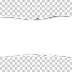 Wall Mural - Torn strip from the middle of a transparent sheet of paper. White background of resulting window. Paper mockup vector.