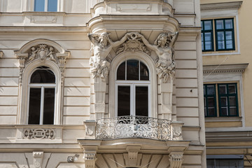 Facade of a historical building in the old town of Vienna