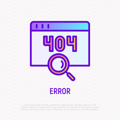 Wall Mural - error page thin line icon. window with 404 sign and magnifier. modern vector illustration.