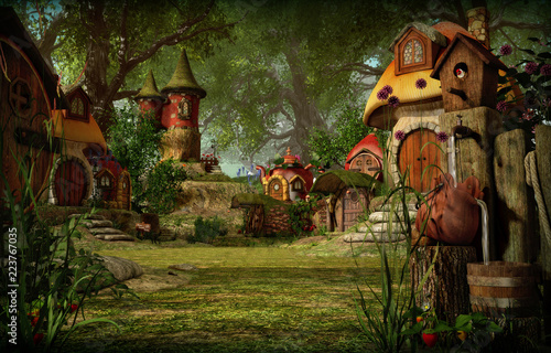 Fototapeta na szkło Elves Town, 3d CG