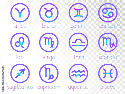 Vector set of zodiac signs round icons on a transparent background ...