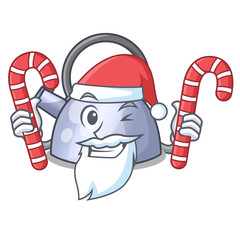 Sticker - Santa with candy stainless whistling tea kettle isolated on mascot