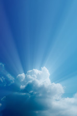sunbeam through the haze on blue sky
