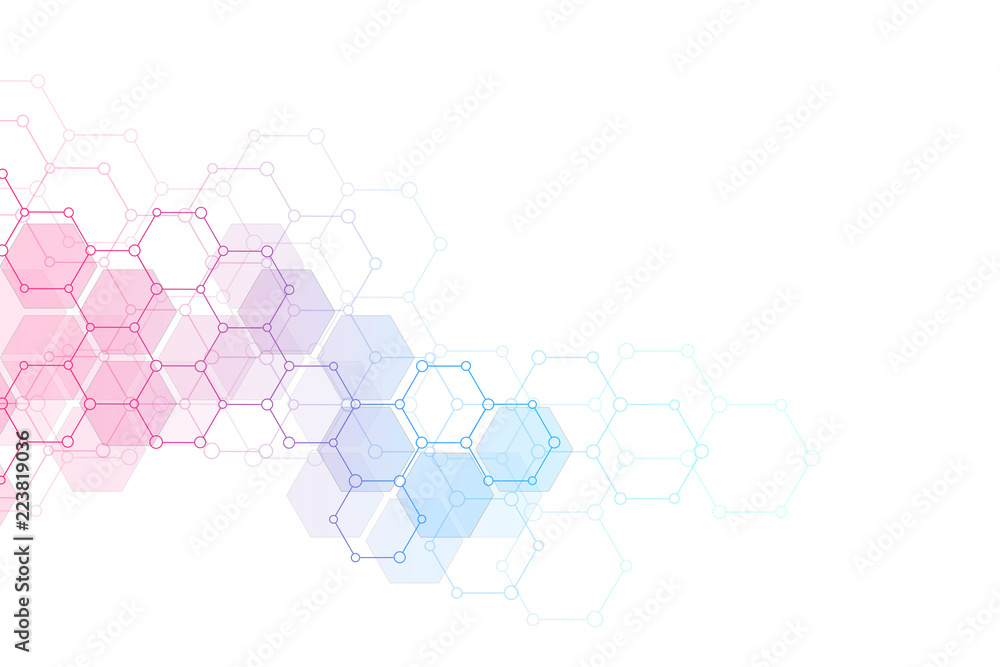 Abstract molecular structure and chemical elements. Medical, science and technology concept. Geometric background from hexagons. - obrazy, fototapety, plakaty 