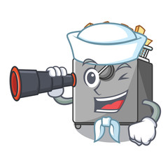 Poster - Sailor with binocular cooking french fries in deep fryer cartoon