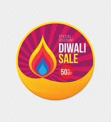 Wall Mural - Diwali Festival Big Sale Template Design with 50% Discount Tag Vector Illustration