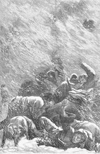Snow Storm On The Great St Bernard Pass, Vintage Engraving