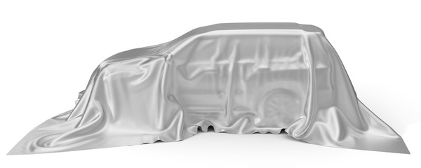 Wall Mural - silver silk covered SUV car concept. 3d illustration