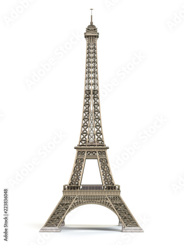 Obraz na plátne  Eiffel Tower metallic isolated on a white background