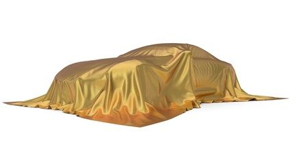 Canvas Print - golden silk covered sport car concept. 3d illustration