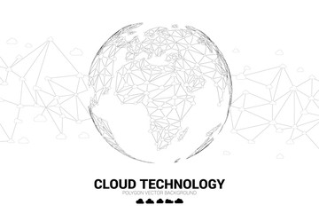 Poster - World Globe with cloud icon polygon dot connected line. Concept of cloud computing network technology,server, Storage and data
