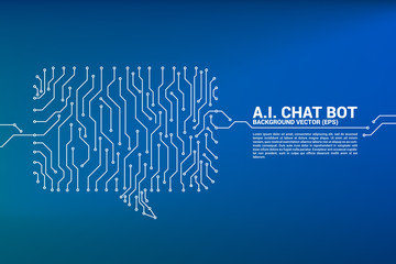 Poster - talk bubble icon with dot and line connections with circuit board graphic style. concept of communication network.
