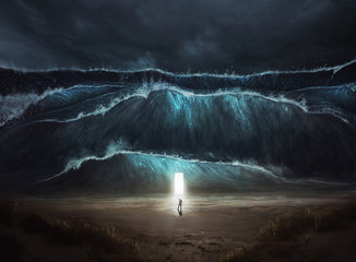 Wall Mural - a man finds safety in the storm
