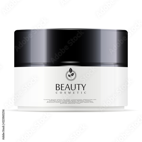 Download Round White Plastic Jar With Black Glossy Lid For Cosmetics Body Cream Gel Butter Bath Salt Skin Care Powder Realistic Packaging Mockup Template Vector Illustration Stock Vector Adobe Stock