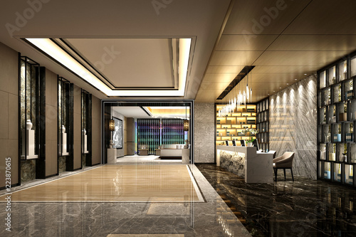 3d Render Of Modern Hotel Lobby Reception Kaufen Sie Diese