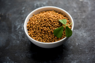 Wall Mural - Fenugreek Seeds or Methi Dana served in a bowl, selective focus