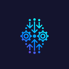 Sticker - Integration, optimization vector icon with gears, technological concept