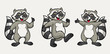happy raccoon cartoon set