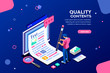 © Aurielaki - Blog edit, post infographic with pencil. Research promotion for seo content or marketing. Create education concept with characters and text. Flat isometric images, vector illustration.