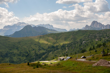 Impression of the Passo di Giau, in landscape orientation, on a summer afternoon.