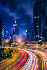 Street traffic in Hong Kong at night