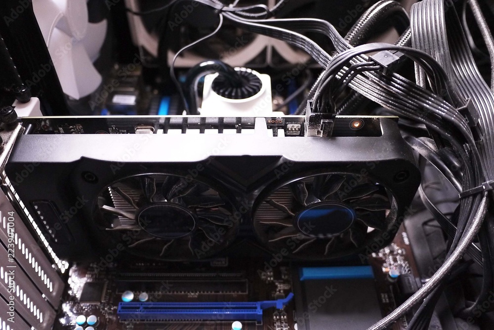 Individual components of a personal computer. The graphics card of a ...