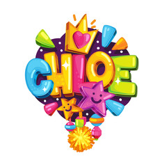 Poster - Chloe little girl name. Vector cartoon color emblem 